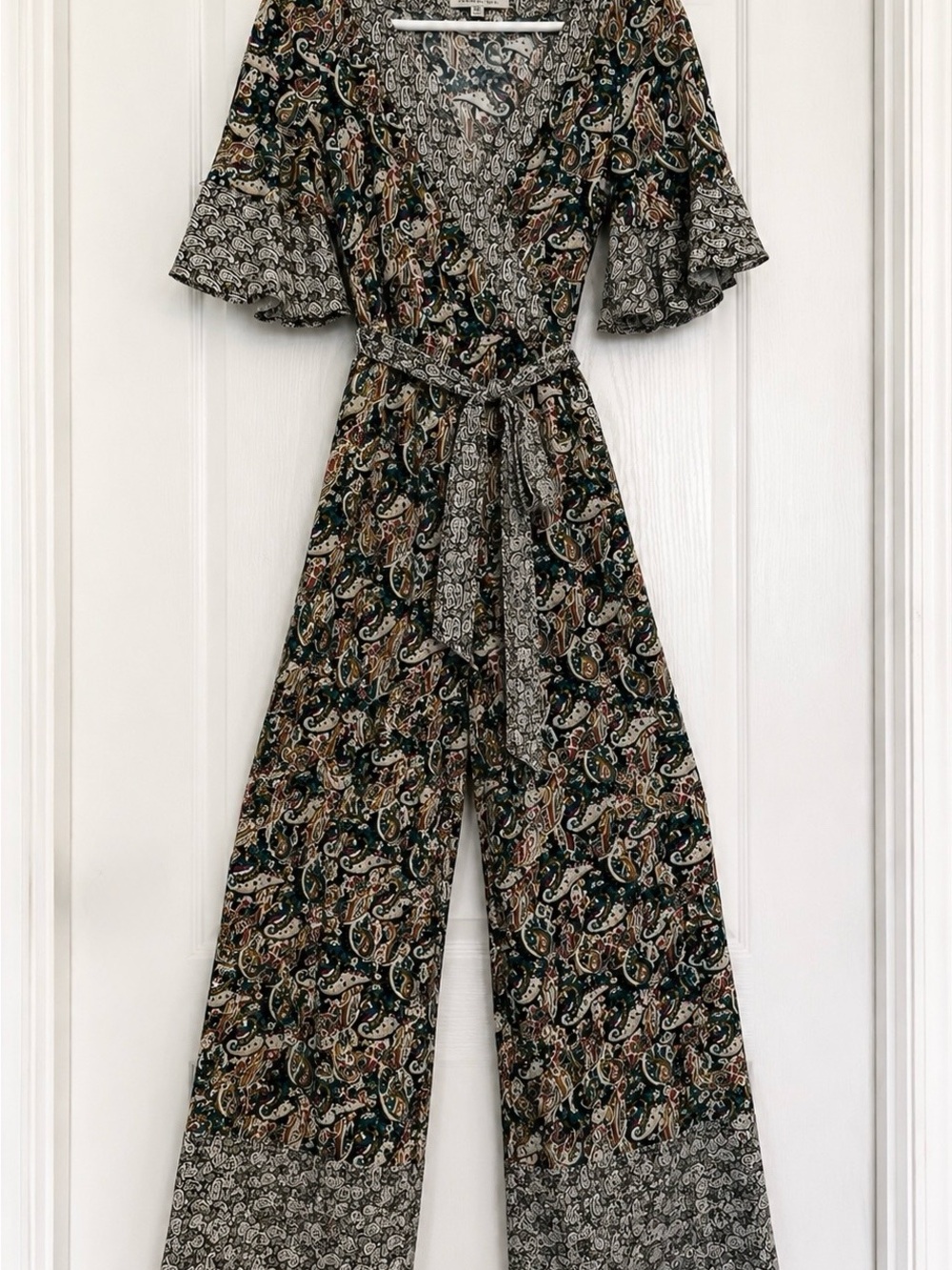 Chelsea & Violet Black Multi Paisley Wrap Jumpsuit with Tie Waist